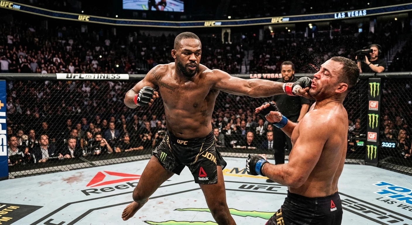 Jon Jones UFC light heavyweight champion throwing spinning elbow during title defense