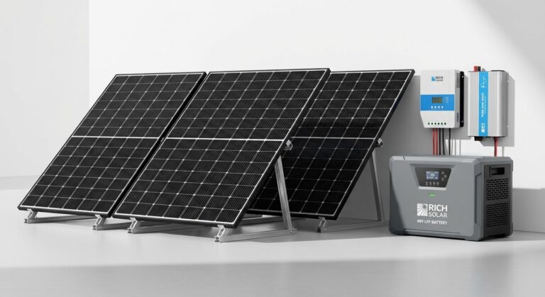 Rich Solar 3000W off-grid solar panel kit with LFP battery and ground-mount hardware