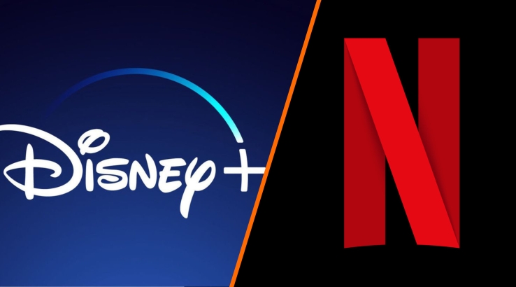 Comparison chart showing Netflix vs Disney Plus 2026 metrics Netflix has 6847 titles Disney Plus 2104 Netflix 83 original movies Disney 17